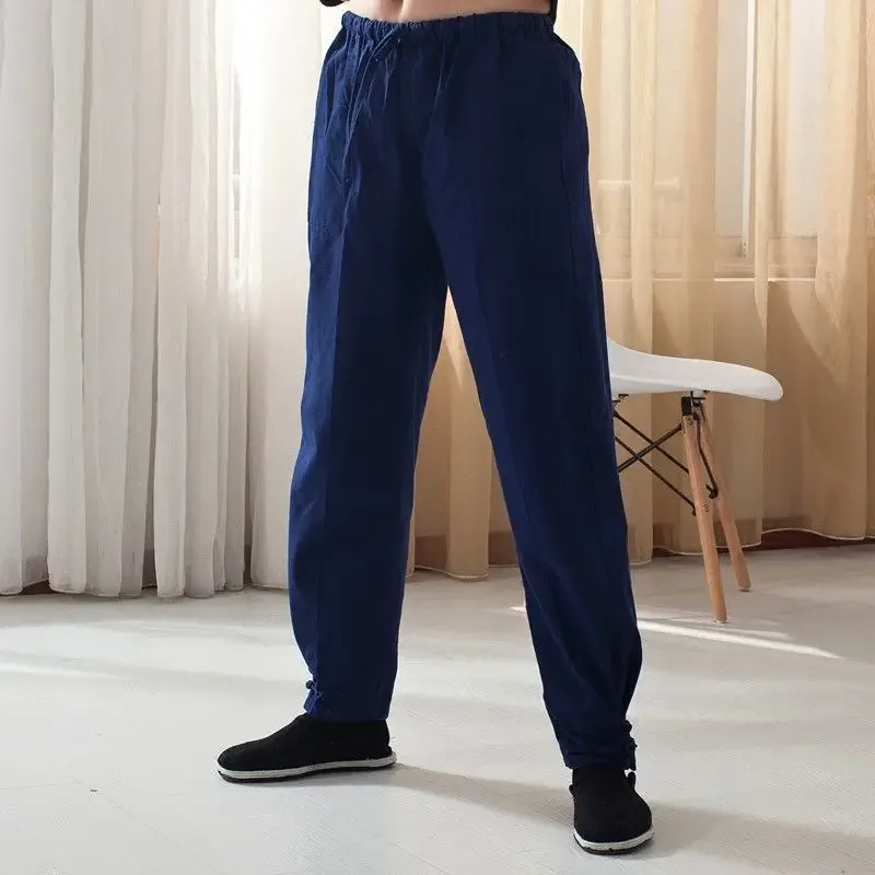 Cotten spodnie Tai Chi Wu Shu spodnie sztuka walki Kung Fu Wing Chun czarne niebieskie M-XXXXL