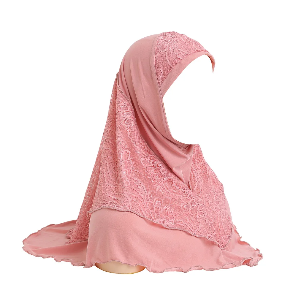 

Casual Muslim Women's Girls Hijabs Crystal Mesh lace Bridal Veil Hat With Headscarf Simple Muslims Hijab Comfy Headwear