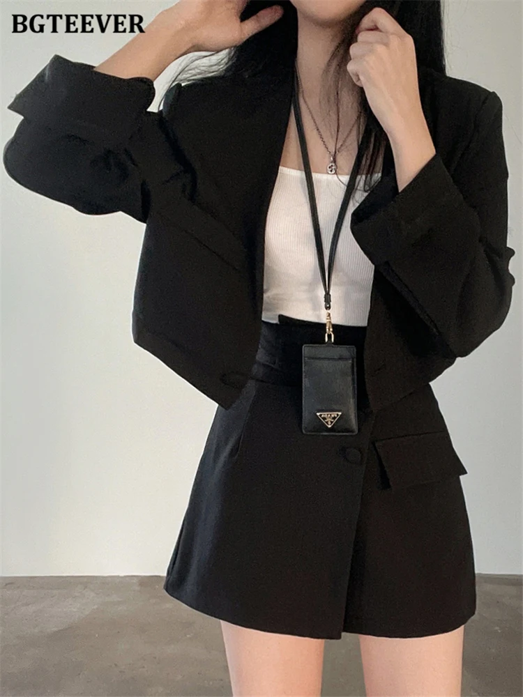BGTEEVER Elegant 2 Pieces Skirt Set Female Full Sleeve Single Button Suit Jackets & Mini Skirts Autumn Women Skirt Suits