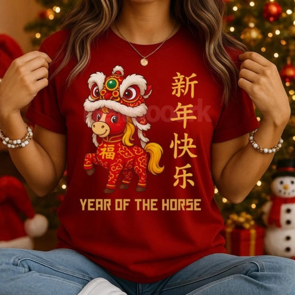 Year of The Horse 2026 Graphic T Shirts Chinese New Year 2026 T-shirt Lunar New Year Horse Zodiac Short-sleev Man Cotton Tops