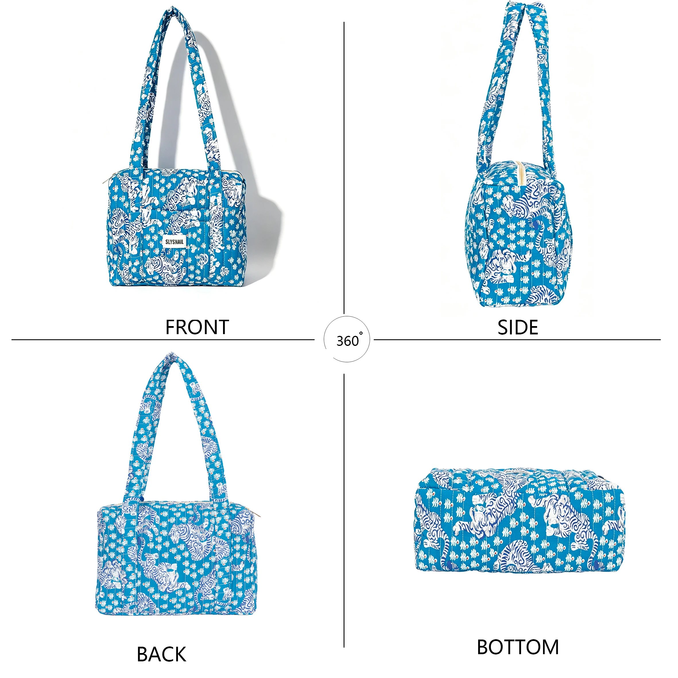 Gesteppte Schultertasche für Damen, Boho-Tigermuster, große Kapazität, Handtasche mit Reißverschluss – Detail 4