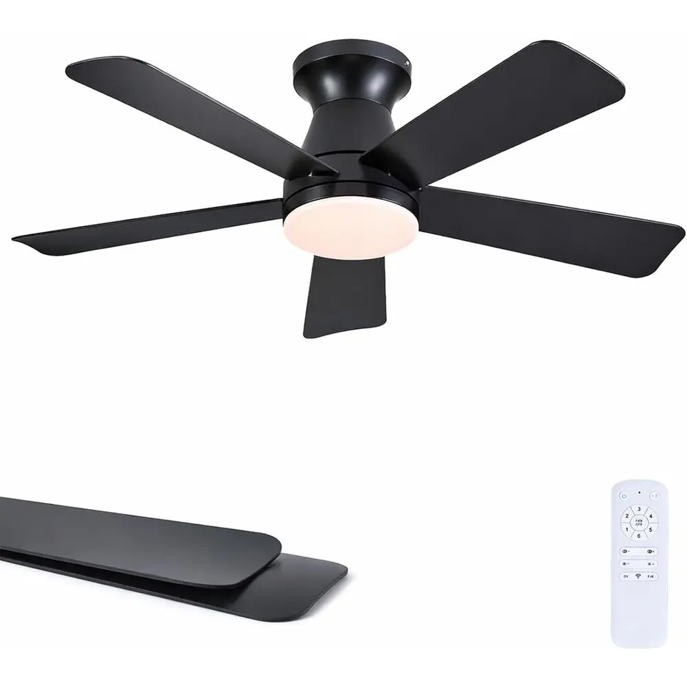 

41 Sleek Black Ceiling Fan with LED Lights and Remote Control for Bedroom and Kitchen