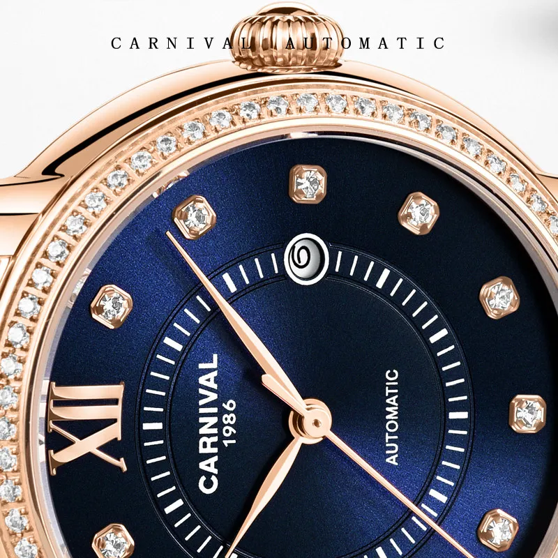 CARNIVAL Brand Luxury Women Mechanical Watch Ladies Fashion Automatic Wristwatches Waterproof Crystal Sapphire Clock Reloj Mujer