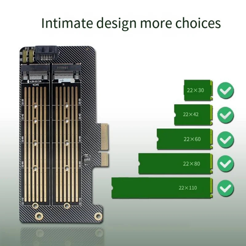 M.2 NVMe NGFF SSD to PCIE SATA dual disk adapter expansion card supports MKey BKey distribution