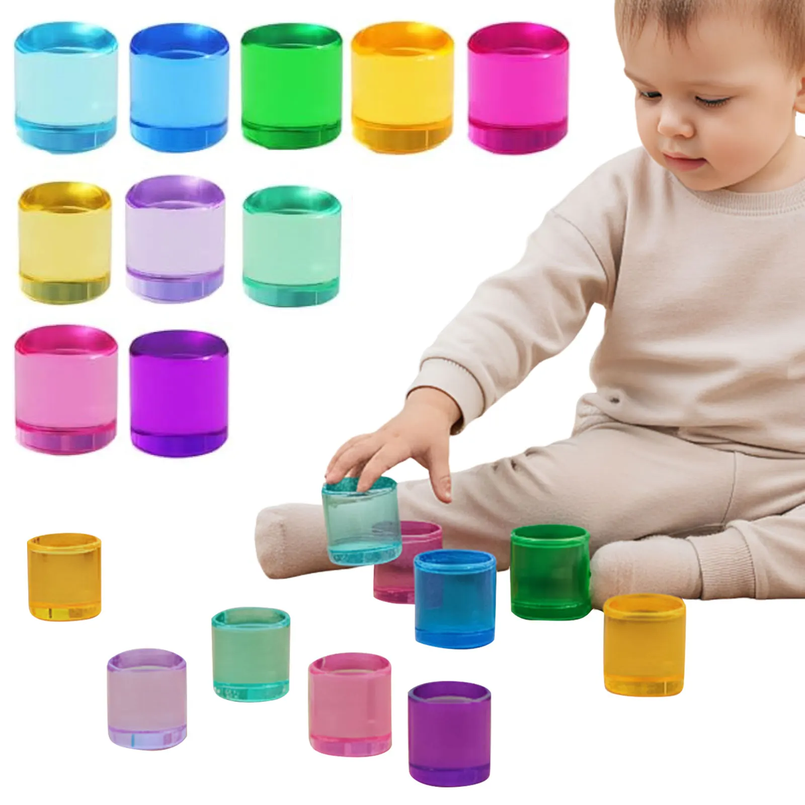 10 pçs arco-íris acrílico cilindros blocos acrílico arco-íris blocos de construção cilindro blocos de construção empilhamento brinquedo para crianças