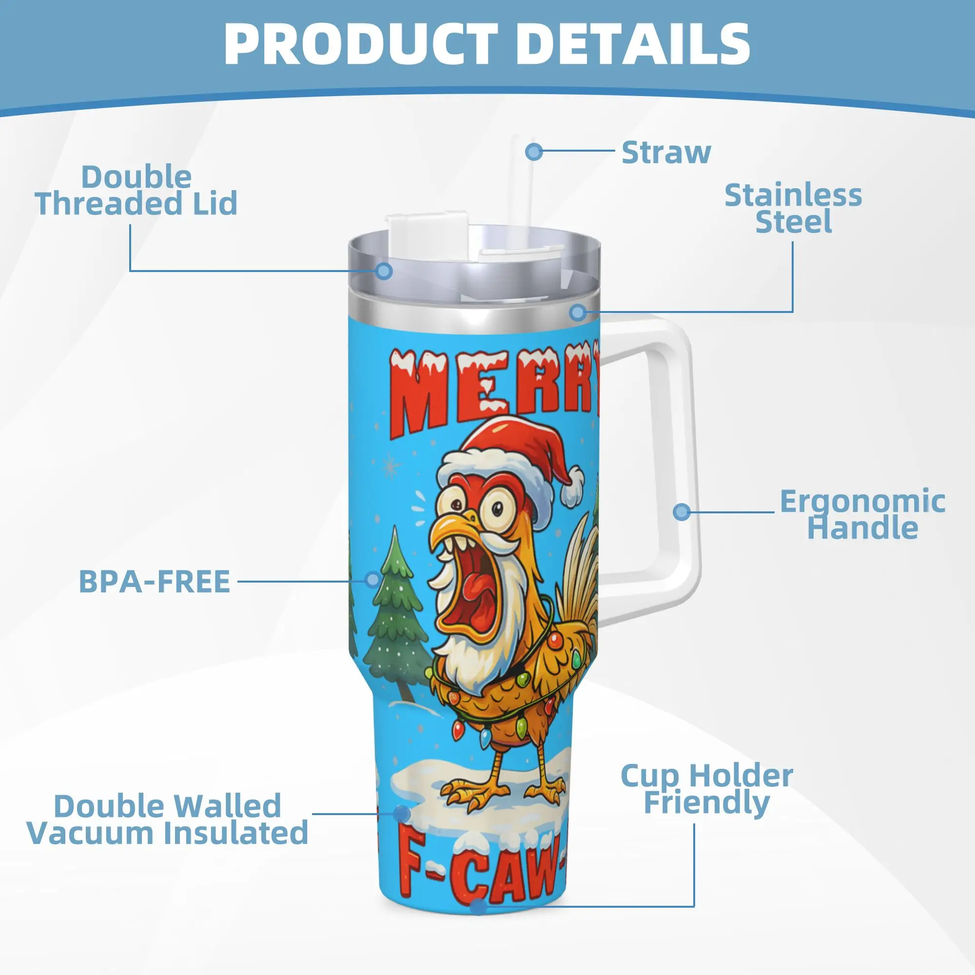 بهلوان من الفولاذ المقاوم للصدأ مرح F Caw F الدجاج عيد الميلاد مضحك الديك كوب حراري معزول المشروبات الساخنة أكواب كوب زجاجة السفر #5