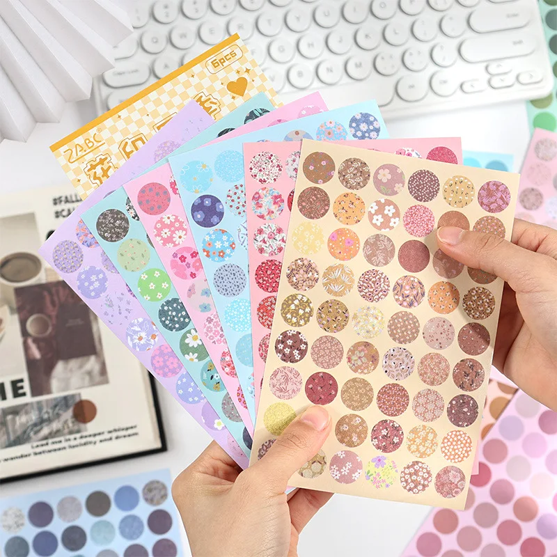 6 pcs Dots Stickers Decorative Adhesive DIY Stick Labels Hand Account Collage material Scrapbooking Sticker