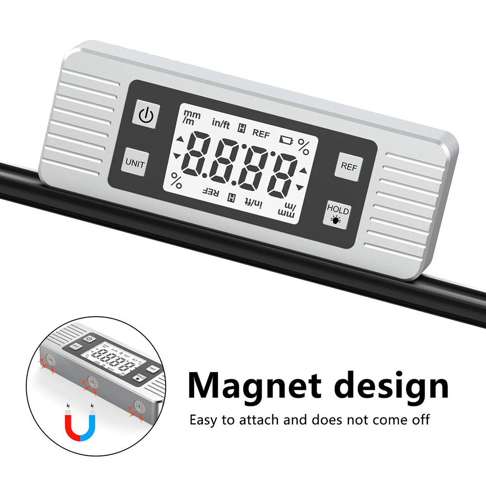 

Mini Digital Angle Finder Magnetic Angle Gauge with Level Tool Protractor 4*90 Degree Finder LCD Display Backlit Inclinometer