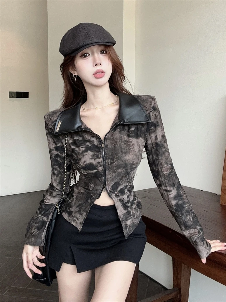 Women\'s Vintage PU Shirts and Blouses Korean Style Harajuku Elegant Fashion Ladies Long Sleeve Shirt Top Clothes Autumn