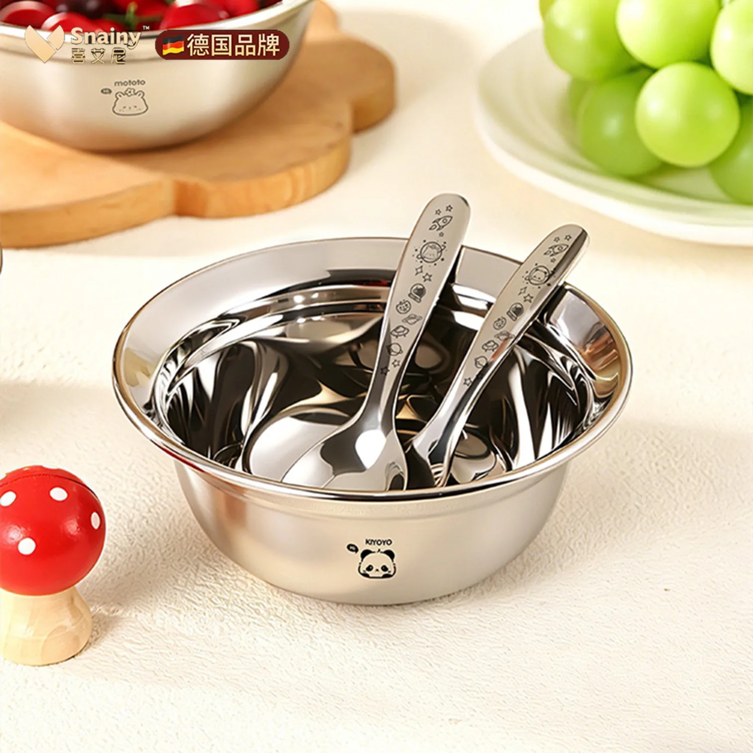 Laser Ingrated Cute Pattern Baby Bowl 99.9% Anti-bacterial 316 Stainless Steel Cafeteria Soup Basin Kindergarten Food Container