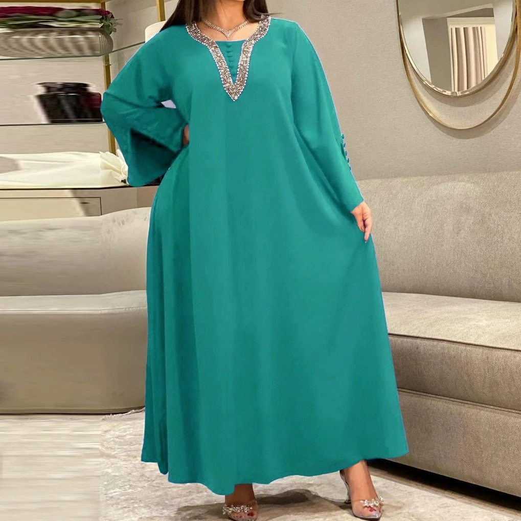 

Middle East hot-selling women's fashion plus size women's clothing handmade beaded hot diamond dress women-GZXX588