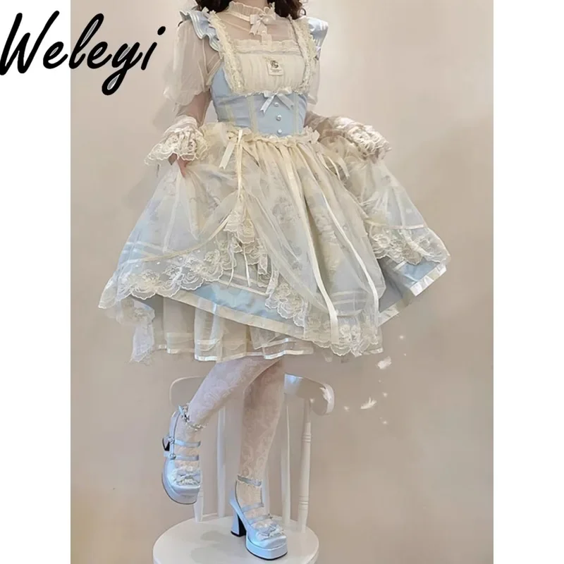 Blue Ballet Lolita Kawaii Dresses Ropa De Mujer Summer New in Jsk Rojita Heavy Industry Fluffy A Word Elegant Princess Sukienka