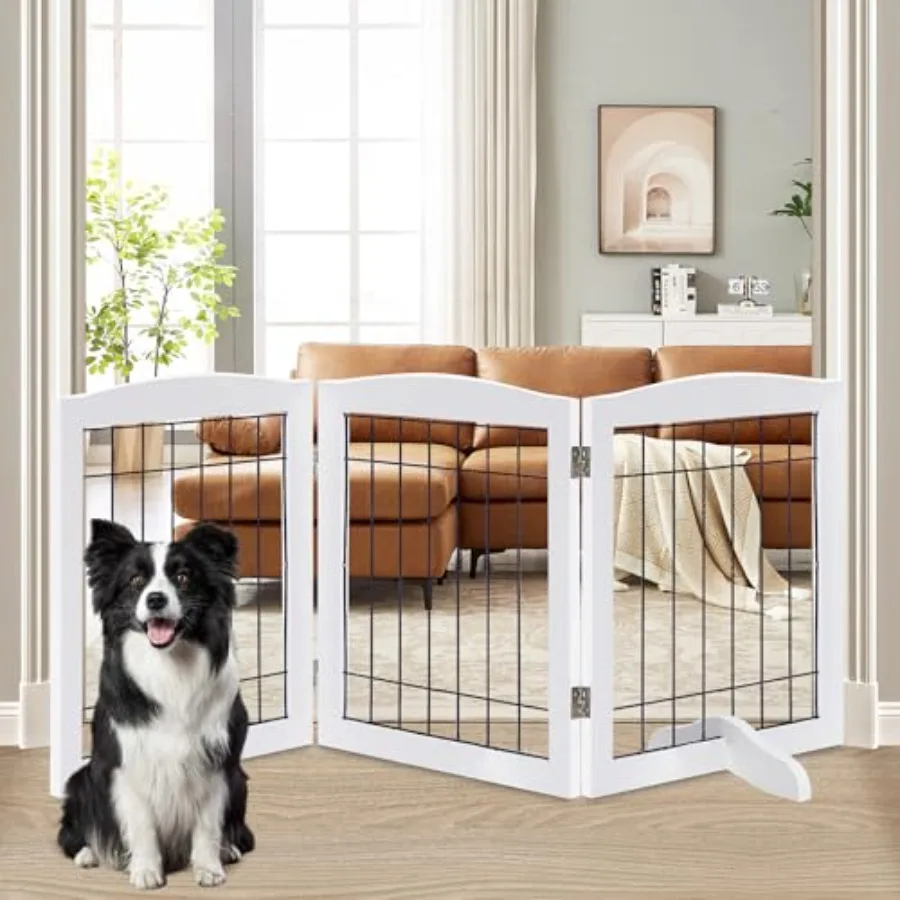 

3-Panel Freestanding Adjustable Wooden Dog Gate30 Tall Foldable Pet Barrier with Support Feet Chew-Resistant Solid Hardwood Ste