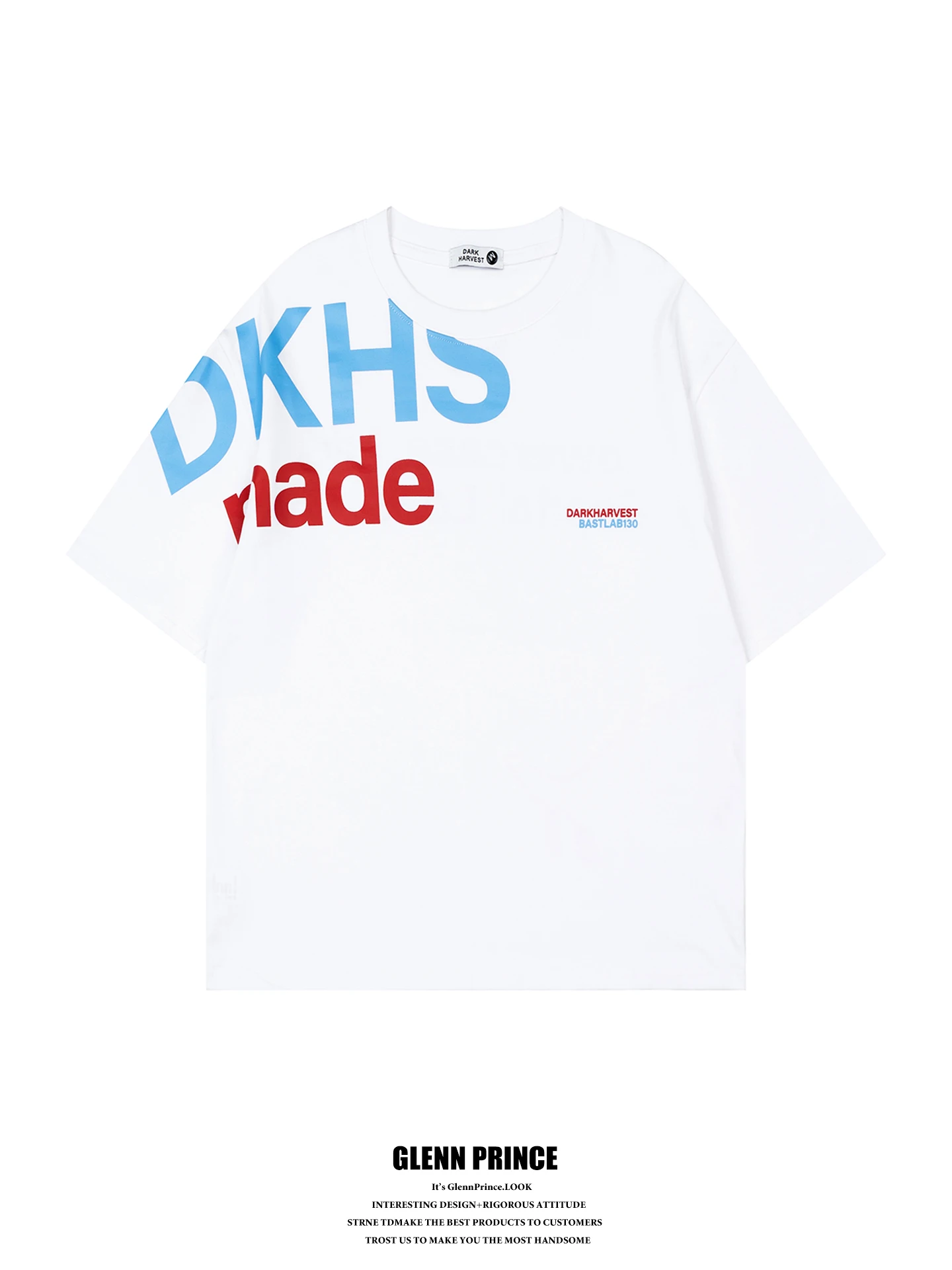

American Retro Color Block Letter Print Short Sleeve Cotton T-Shirt Men's Loose Casual Couples Tee Breathable Comfortable Sum...