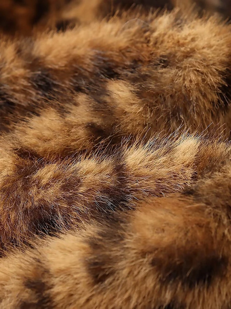 EWQ abrigo de piel con estampado de leopardo para mujer 2024 Otoño Invierno nuevo cuello redondo manga larga diseño de bolsillo chaquetas informales para mujer 27X1926