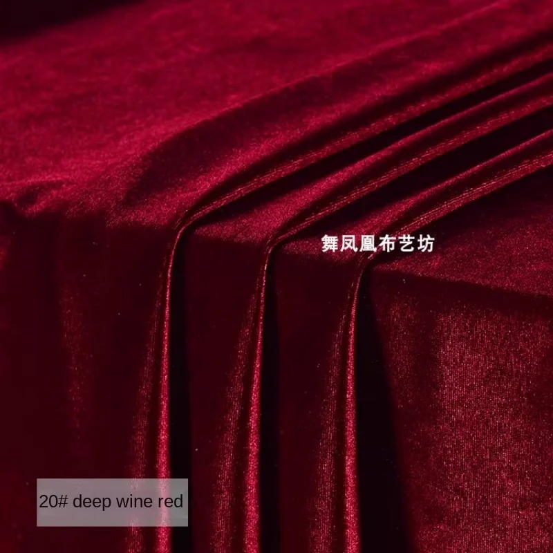 Deep Wine Red Velvet Fabric Four Sides Elastic Golden Velvet Dress Apparel Sewing Cloth Meters Diy Polyester Spandex Material