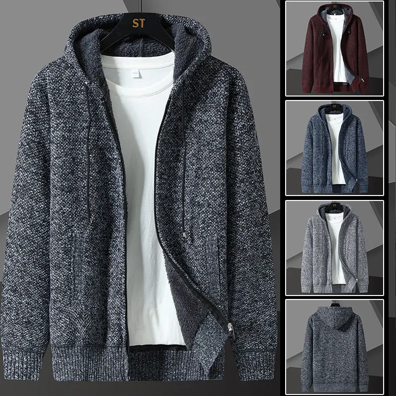 

Мужской повседневный вязаный кардиган-свитер Зима 2025: Новинка, модный, мягкий, из полиэстера, с длинным рукавом, теплый, цветной