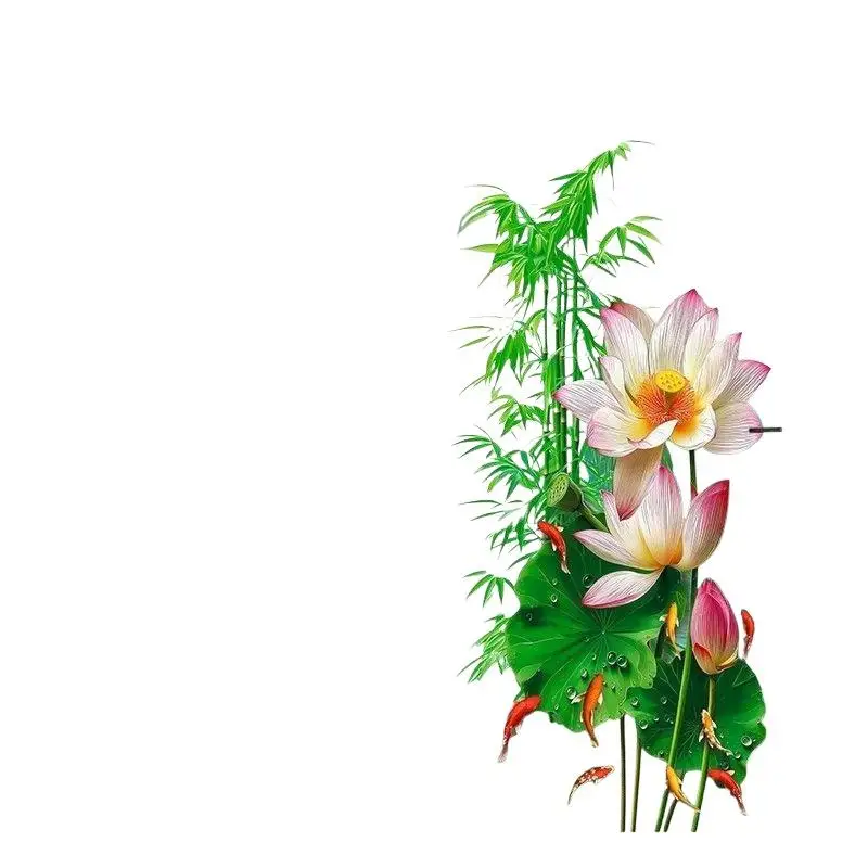 New Lotus Bamboo Pattern Window Privacy Film Static Cling Double Sided Color Print Bathroom Kitchen Living Room Entryway