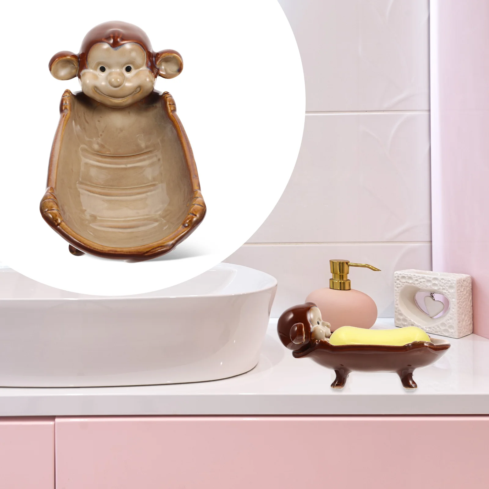 

Animal Shape Ceramic Soap Box Lovely Decorative Holder for Bar Soap Bathroom Sink Organizer Storage Case Sponge Razor Earring