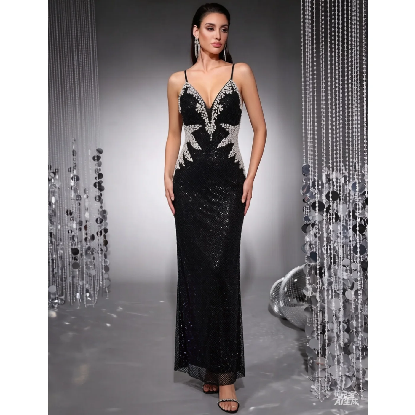 

Summer 2026 Black Strapless Diamond Decorated Long Dress Luxury Evening Gown Celebrity Toasting Dress Princess Style Knitted ...