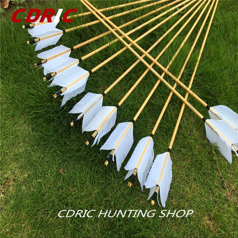 

6/12pcs Wooden Arrow Turkey 4 white Feather For Traditional Bow Archery Hunting high quality