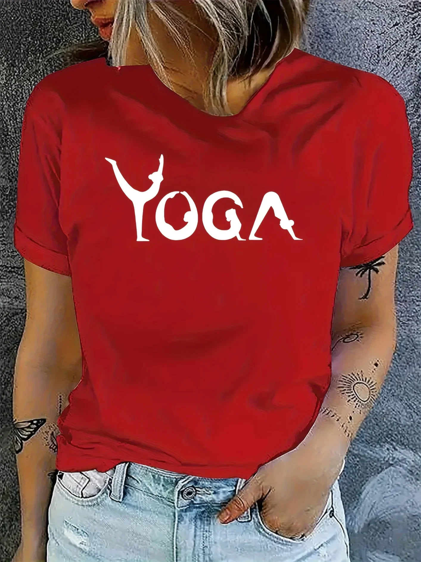 

White Breathable Fabric Season Comfort Enthusiasts & Perfect Holiday Gift Women's Yoga Letter Print Casual Vibrant Red with Bold