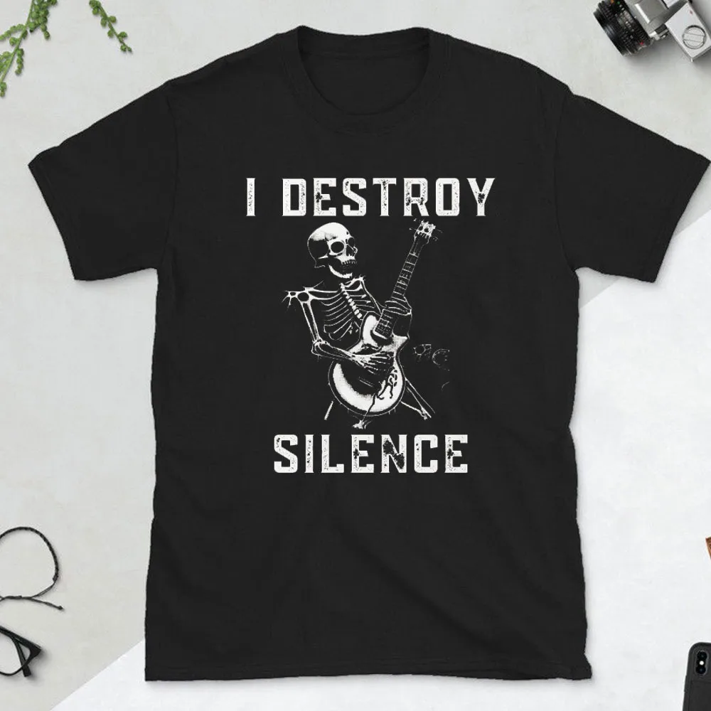 Guitar Shirt Gift I Destroy Silence T-Shirt Guitarist Gift Electric Guitar Men Cotton Tee Gift for Musician Shirts Player Tee