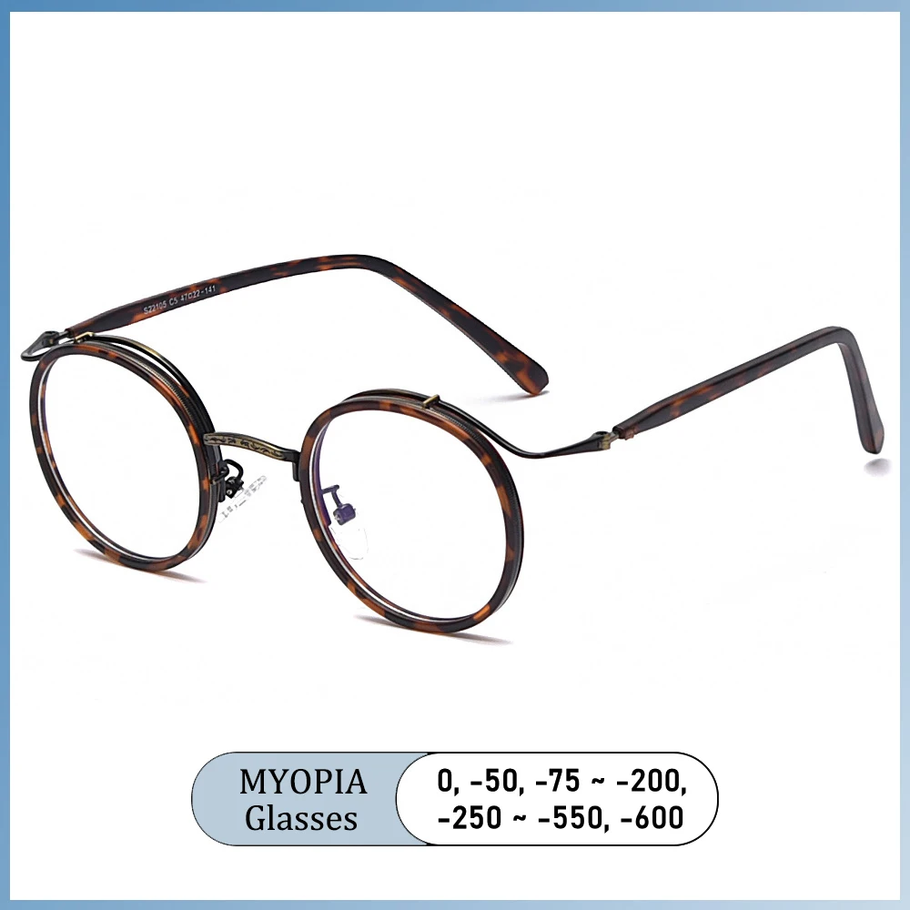 

New Fashion Luxury Brand Design Round Alloy Frame Myopia Glasses Prescription Nearsight Anti Blue Light Men Near Sight Eyeglass