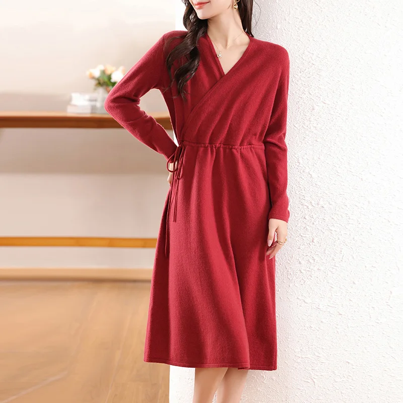 Women's Clothing Sales 2024 100% Wool Knitting Women Dress Long Sleeve Dress On Offer Clearance Free Shipping Women's Sweater