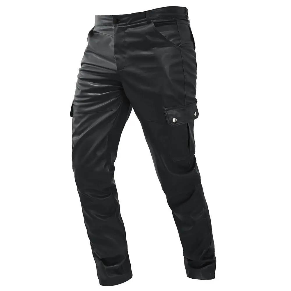 Leather Pants Joggers for Men Steampunk Homme Sexy Retro Gothic PU Leather Trousers  Mens Streetwear
