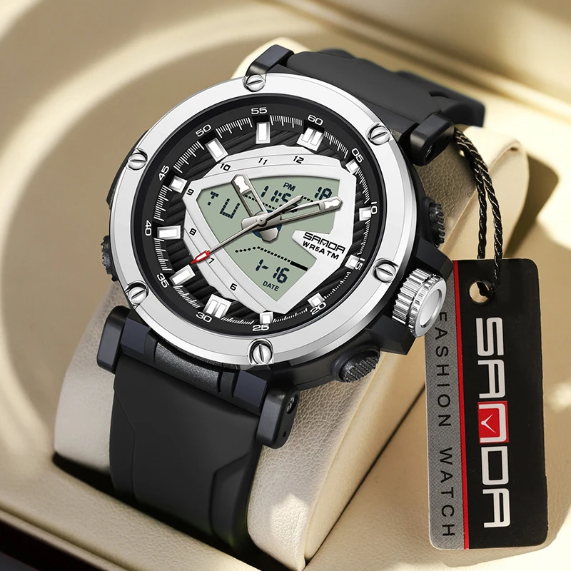 ساعة UTHAI-Men كوارتز بشاشة مزدوجة مقاومة للماء ، ساعة يد رياضية ، طالب إلكتروني ، ساعة منبه ، موضة عصرية ، ذكر