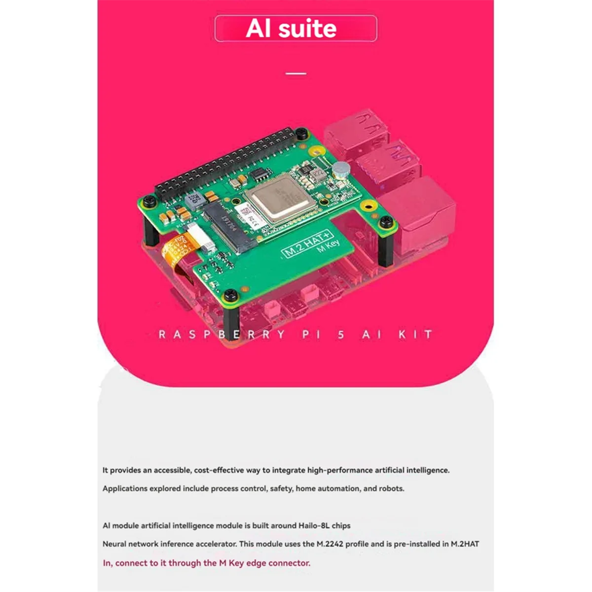 A93P Voor Raspberry Pi 5 AI Kit M.2 HOED + Hailo Al 13 T PCle Gen3 Kunstmatige Intelligentie Kit voor Linux Windows