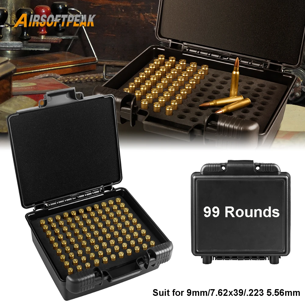 99 Rounds Tactical Ammo Box Bullet Case for 9x19mm/7.62x39mm .223/5.56mm Flip-Top Bullet Carry Case Rifle Ammo Storage Box