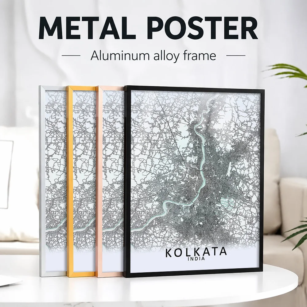 Kolkata White City Map Metal Poster With Aluminum Alloy Frame Personalized Photo Classic Transit Style Wall Art For Living Room