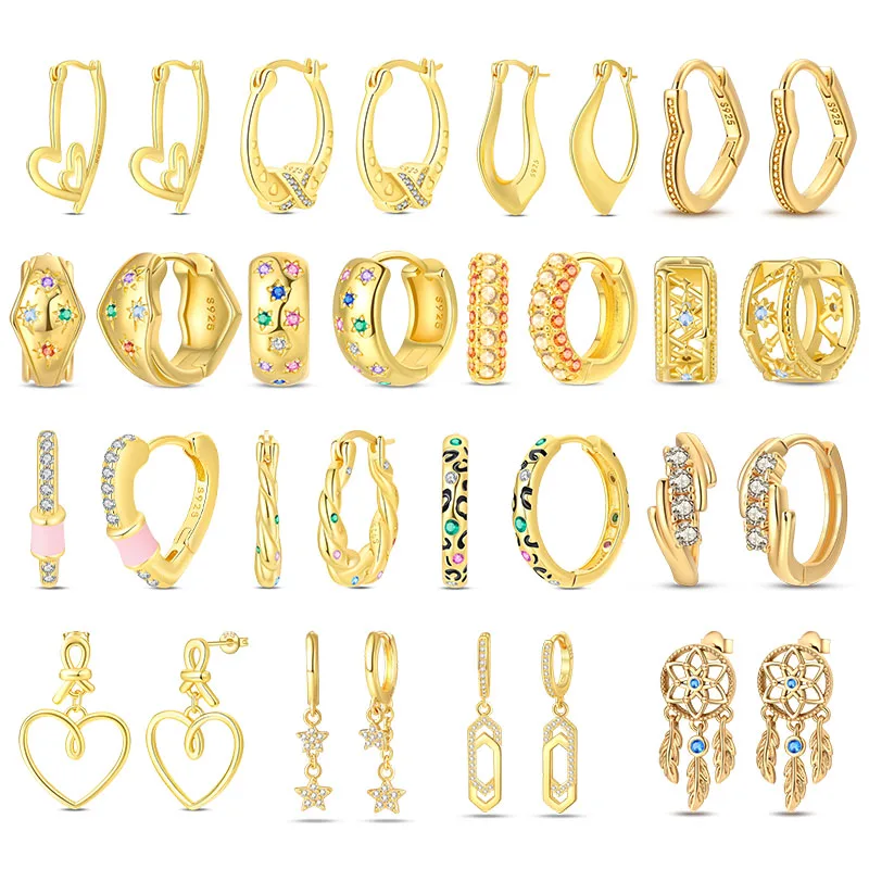 

Новые женские серьги из стерлингового серебра 925 пробы с блестящими цирконами, золотистые, свадебные, помолвочные, в форме звезды, ювелирный подарок 2026 года