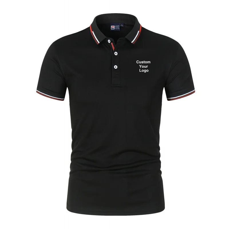 Men'S Custom Logo Short Sleeve Lapel Polo Shirt Summer Fashion Casual Business Social T-Shirt