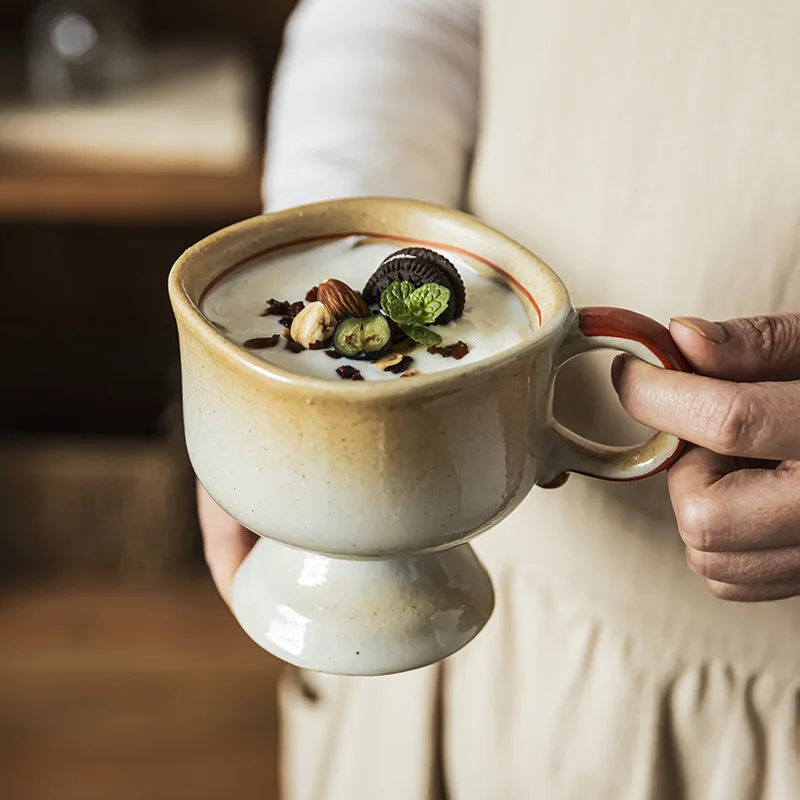Vintage Ceramic Cup High Quality Water Mug Creative Dessert Tall Shapede Yogurt Mugs Nordic Style Glaze Aged Coffee Cup