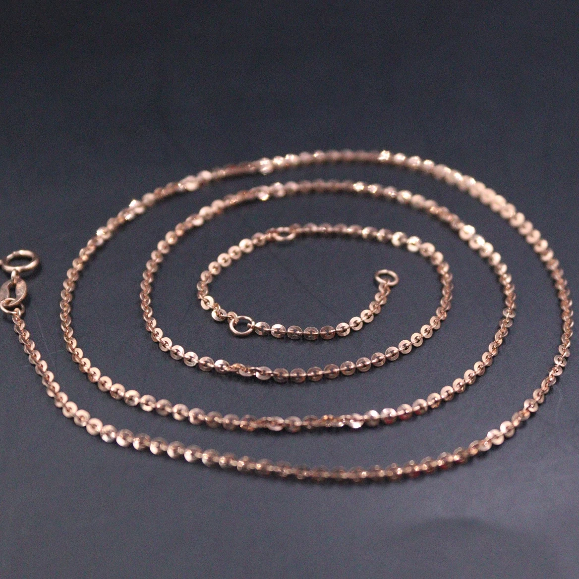 

Real 18K Rose Gold Chain For Women 1.8mm Rolo Link Cable Necklace 45cm/18inch Add 5cm Extender Stamp Au750