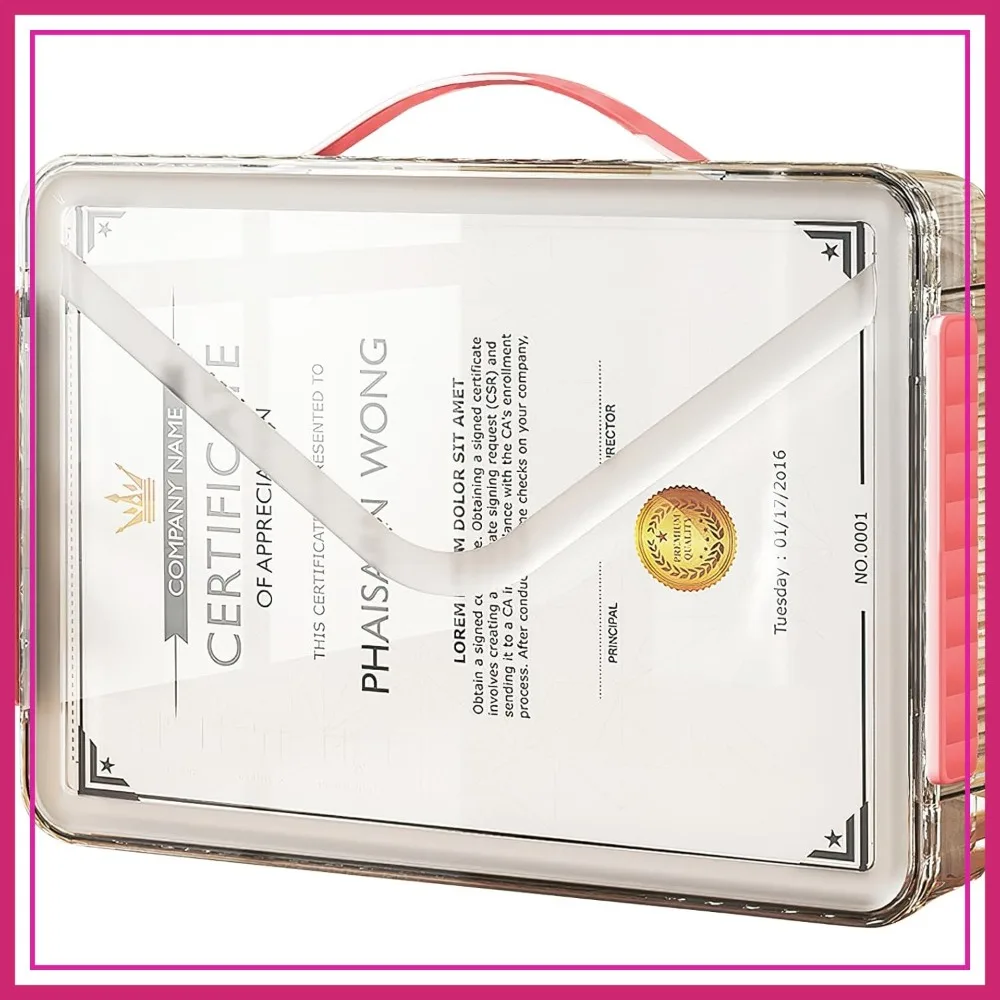 

Clear File Storage Box with Handle, Stackable Plastic Container for A4 Paper, Photo, Craft & Scrapbook