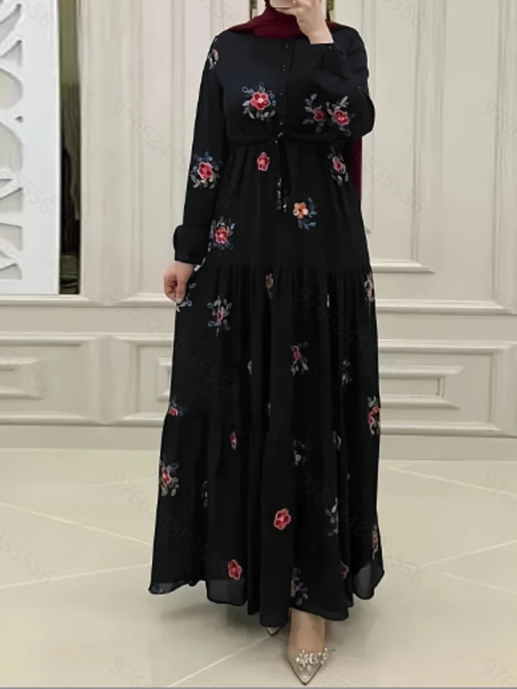 Eid Embroidery Dress for Muslim Women Dresses Party Abaya Ramadan Belt Morocco Kaftan Vestidos Largos Dubai Turkey Robe Jalabiya