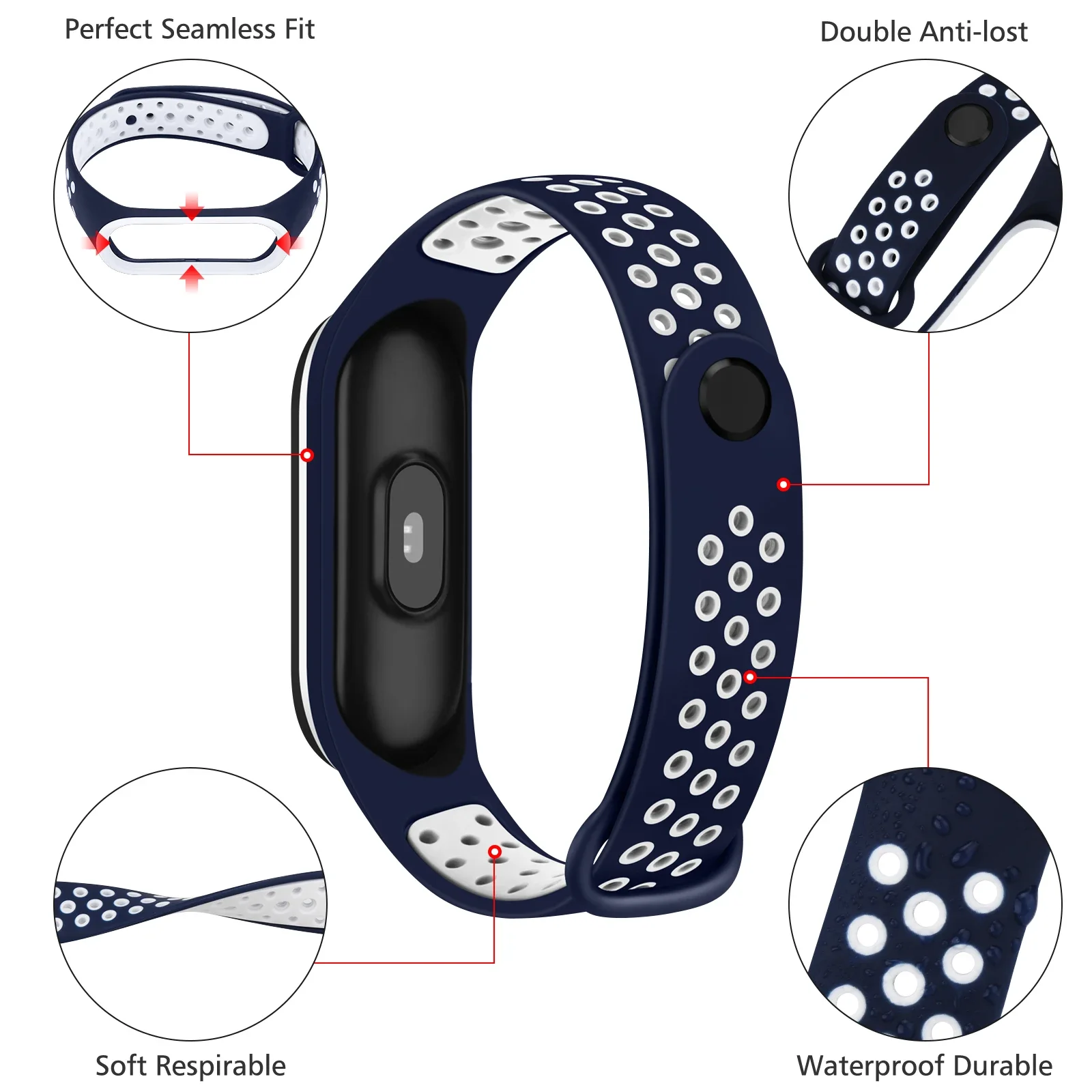 Silicone Strap for Xiaomi Mi Band 7 6 5 4 3 Sports Breathable for Mi Band 6 Bracelet Wristband for Mi Band 5 Correa Reaplacement