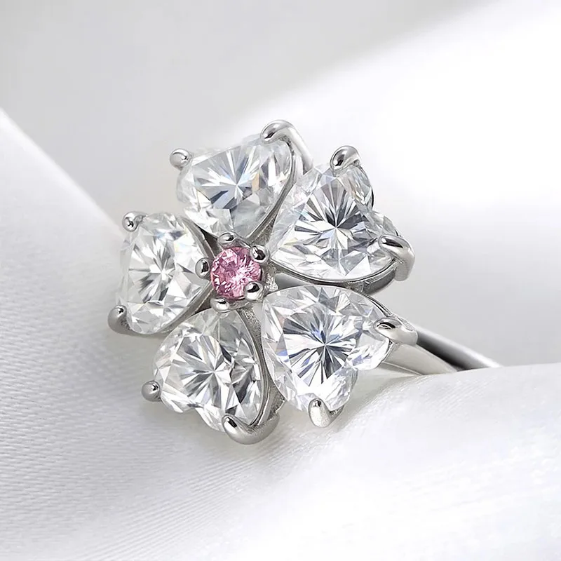 

14K Plated 5 Gems Moissanite Rings For Women 925 Silver D VVS1 GRA Band Fine Jewelry Famale White Wedding Ring Party Gift