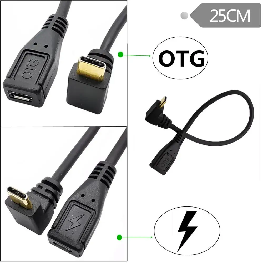 Gold-plated USB3.1 90 ° upturn Type-C orbit Micro5pin female mobile phone data adapter cable adapter