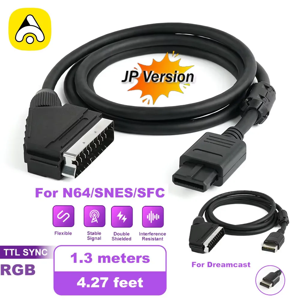 高品質 TTL SYNC RGB-J SCART ケーブル N64/SNES/SFC/ドリームキャスト