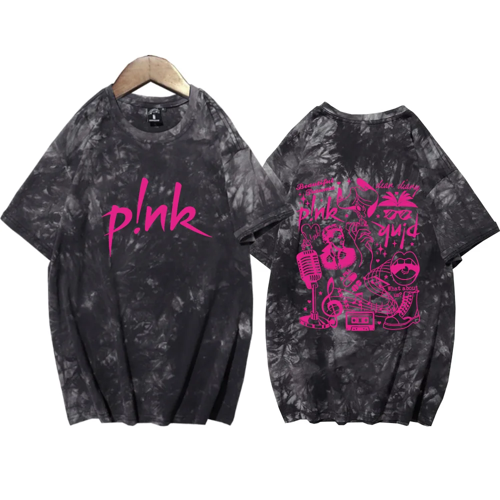 Pink Tour 2024 Tie Dye Shirts Man Woman Round Neck Short Sleeve T-shirt Fans Gift Tops