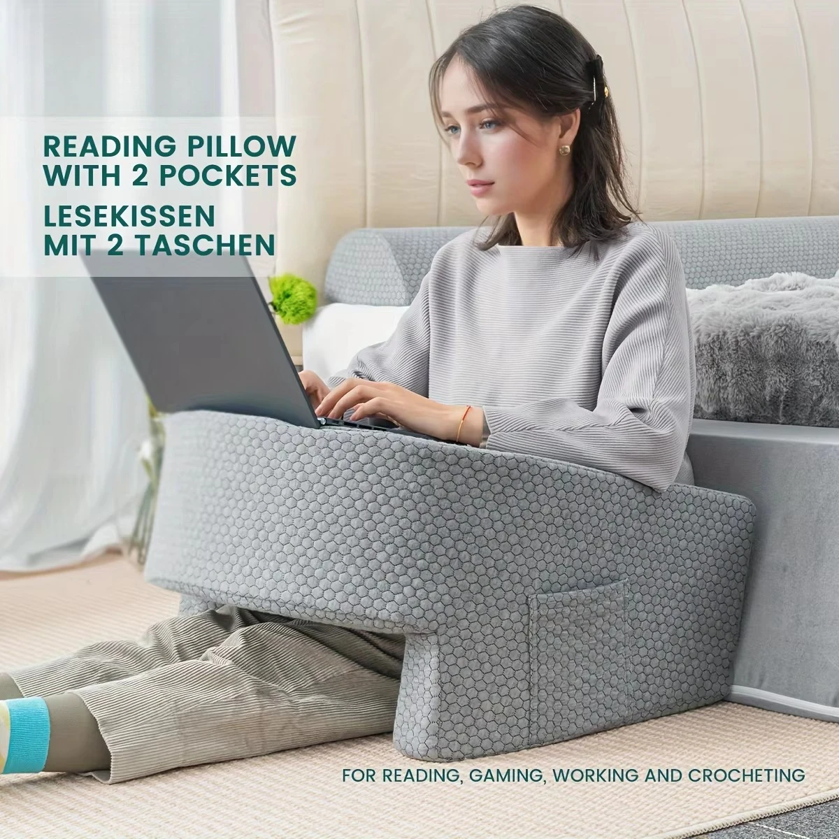 1 Pc Soft Reading Pillow, Arm Rest Lap Desk Pillow for Gaming,Working, Sitting in Floor Sofa,with Removable and Washable Cover