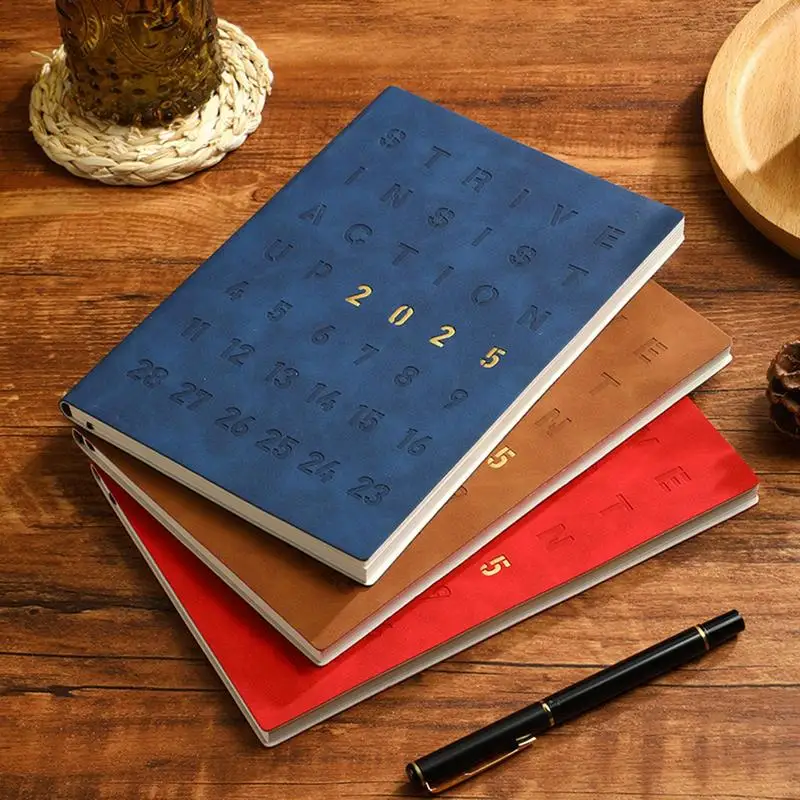 2025 Appointment Book Waterproof PU Leather Cover Student Planner Agenda A5 Portable Calendar Planner Smooth Writing Paper For