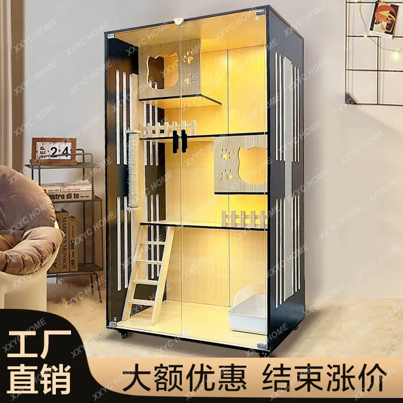 

House Household Nest Display Cabinet Two-layer cat oversized Cat Villa Solid Wood Cat Cage