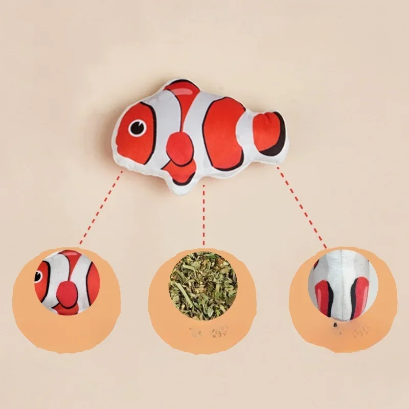 Cat Toys Interactive Small Shark Clownfish Simulation Cartoon Animal Containing Cat Mint Teeth Grinding Self Elevating Toy Cats