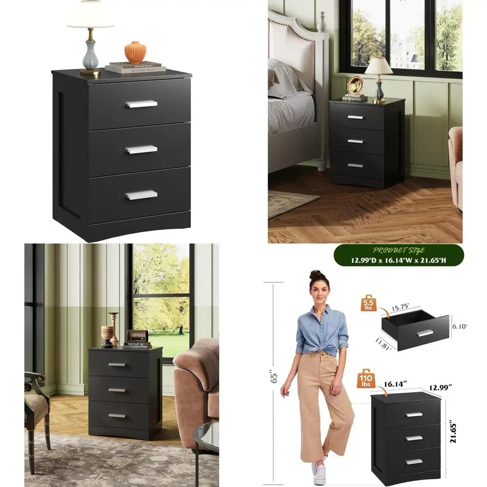 

Modern Minimalist 3-Drawer Wood Nightstand for Bedroom, Living Room, Dorm - Sleek Side Table Storage Solution